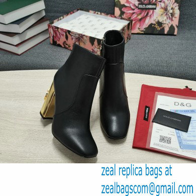 Dolce  &  Gabbana Heel 10.5cm Leather Ankle Boots Black with DG Karol Heel 2021